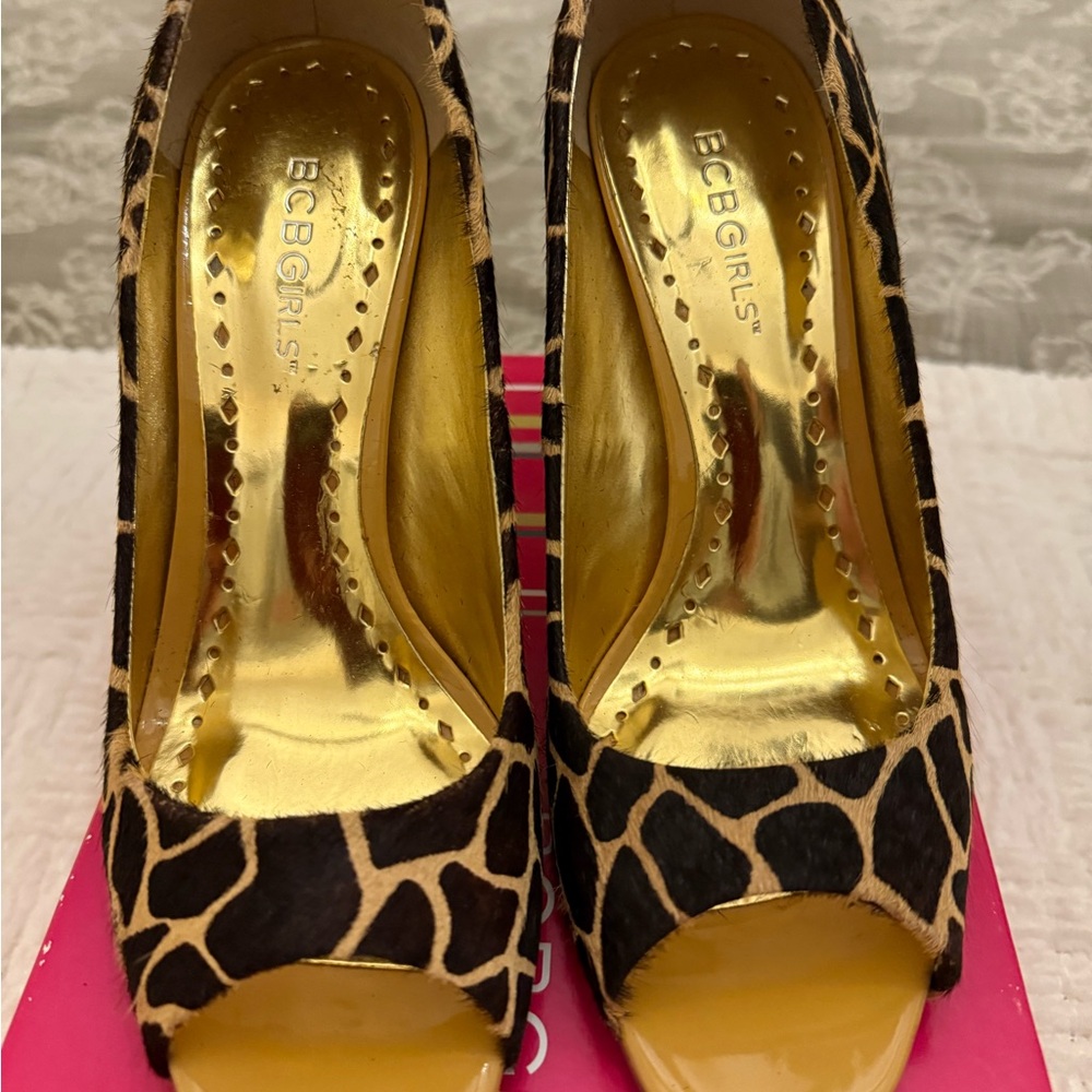 BCBGirls Black and Tan Animal Print Heels